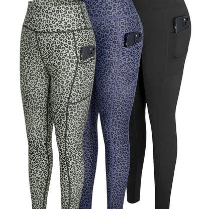 3-Pack Women'S High-Waisted Yoga Pants with Side Pockets - Non-Slip Grip, Stretchy Workout Leggings for Gym, Running, Everyday - All-Season Fitness Pants in Black/Gray/ - Ideal for Yoga, Pilates, Casual Attire, Yoga Leggings,