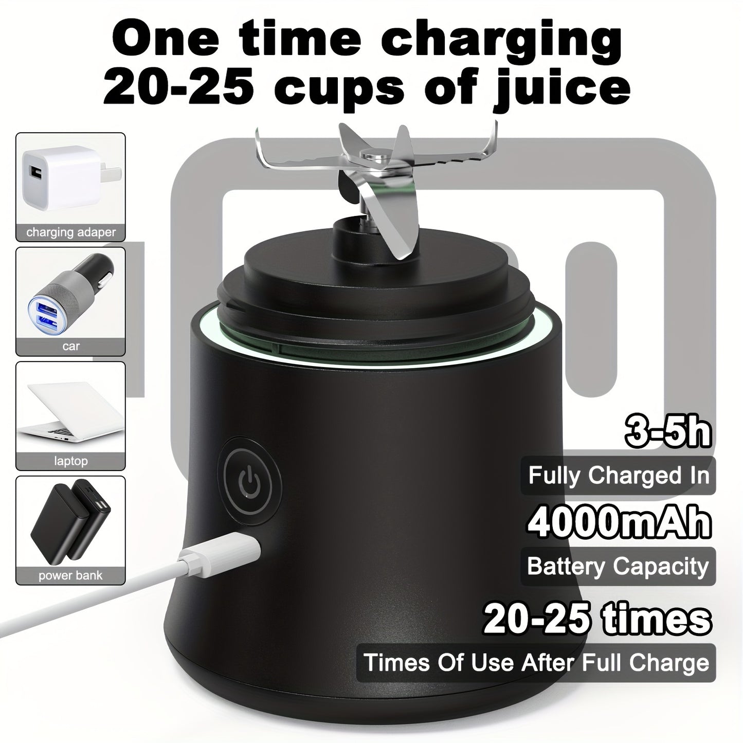 1pc,20oz Portable Blender with USB Rechargeable Battery, Dual Modes for Smoothies and Fresh Juice, Compact Design for On-the-Go Nutrition