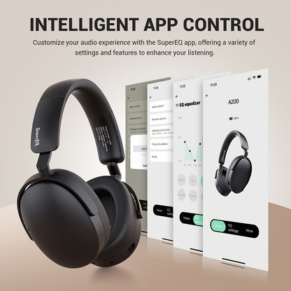 SuperEQ A200 Wireless Wireless 5.4 Headphones Hybrid Active Noise Canceling Over Ear Headset Hi-Res Audio 6-Mic AI ENC 100hrs Playtime APP Control