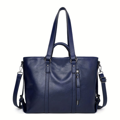 Women's Thickened Soft Synthetic Leather Tote & Crossbody Purse - Large Capacity Multi-Pocket Organizer with Removable Shoulder Strap, Zipper Closure, Oil-Edged Trim - Work, Travel, Casual Bag in Brown, Navy, Red, Black - Chr