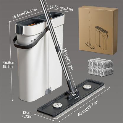 Gray Flat Mop + Narrow Slot Cleaning Bucket Set, Hand-free Lazy Mop Mover, Wet And Dry One Mop Cleaner, Household Cleaning Tool, Send Replacement Cloth, Suitable for Living Room, Bedroom, Kitchen, Bathroom, Toilet, Commercial