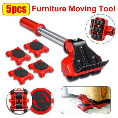 5pcs Heavy-Duty Moving Kit, Furniture Lifters, Furniture Slide Tracks, Furniture Mover Wheels Tool, Heavy Duty Moving Tools, Castor Base for Large Items, Easy Redesign and Rearrange Living Space Sofa