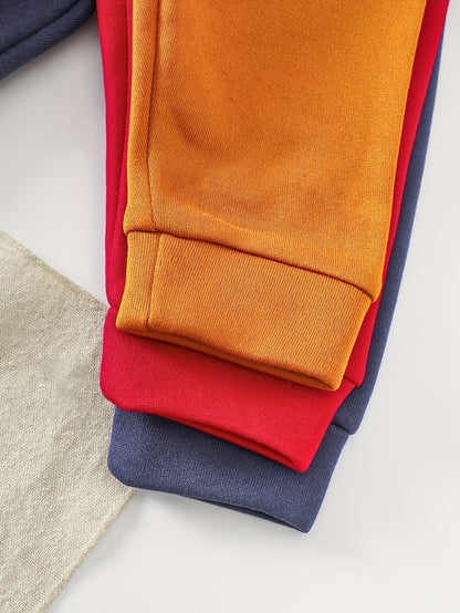 A Set of Three Fleece Hoodies for Baby Boys, Packaged in Six Pieces, Featuring a Cute Bear Patch. Perfect for Outdoor Wear During The Autumn And Winter Seasons, Making It a Great Gift for Children.