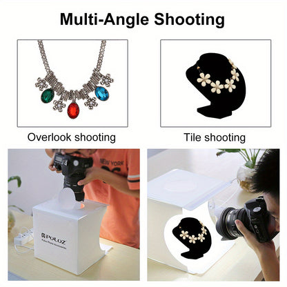 PULUZ Photo Light Box, Folding Portable Photography Shooting Light Tent Kit, Photo Studio 550LM Box, White Lighting Softbox With 1 LED Lights + 6 Color (Black/White/Orange/Red/Green/Blue) Backdrops Fabric For Product Display