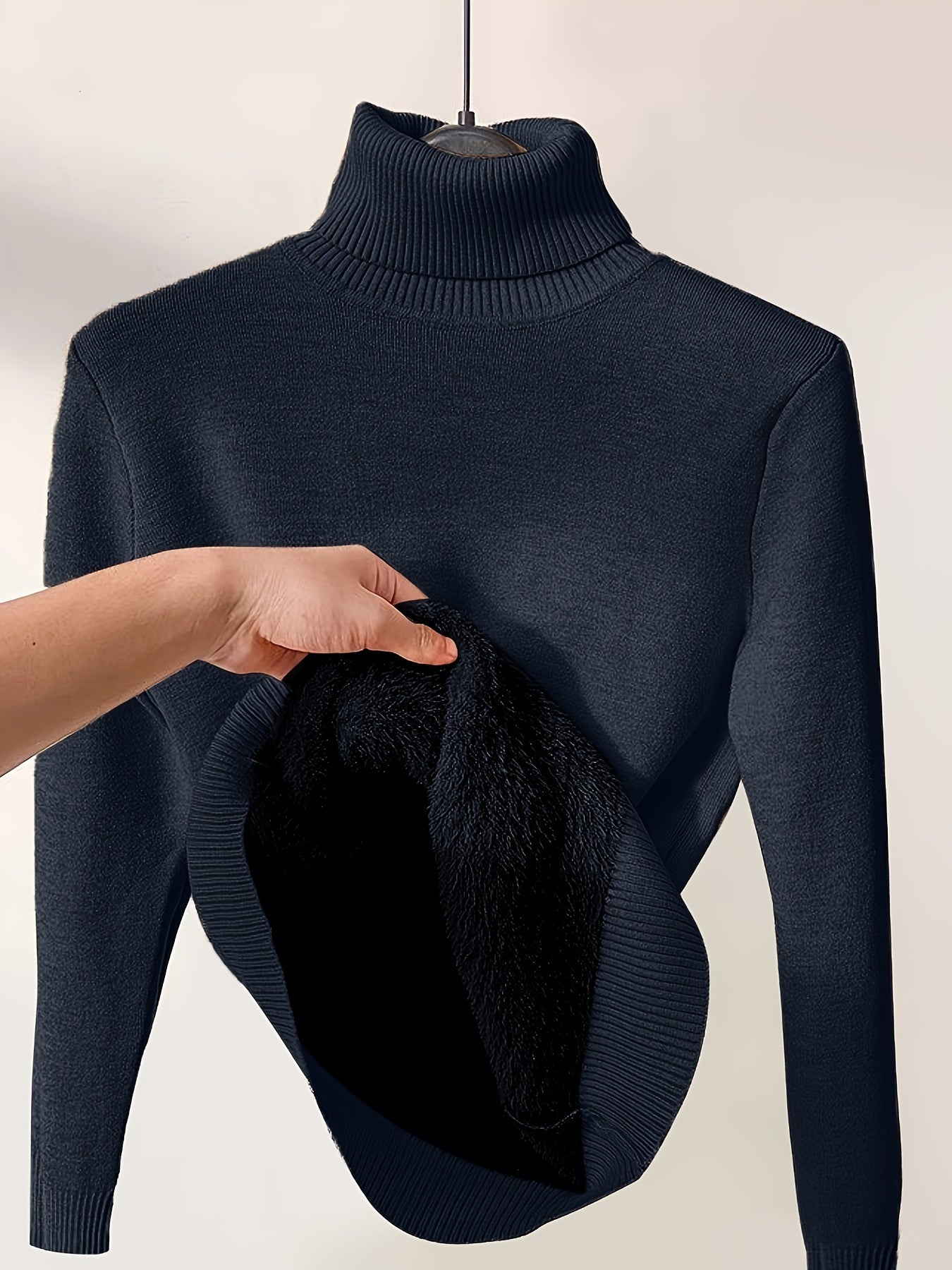 Solid Turtle Neck Pullover Sweater, Casual Long Sleeve Thermal Sweater For Fall & Winter, Women's Clothing