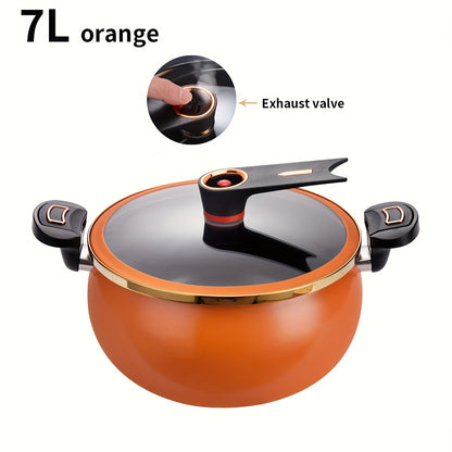 7L Large Heavy-Duty Iron Stock Pot & Dutch - 26cm/10" Multi-Functional Cooker with Lid, Sturdy Black/White/Golden/Brown/Teal/Gray/Green Exteriors, Compatible with / Stoves for Boiling, Simmering, Steaming, Frying