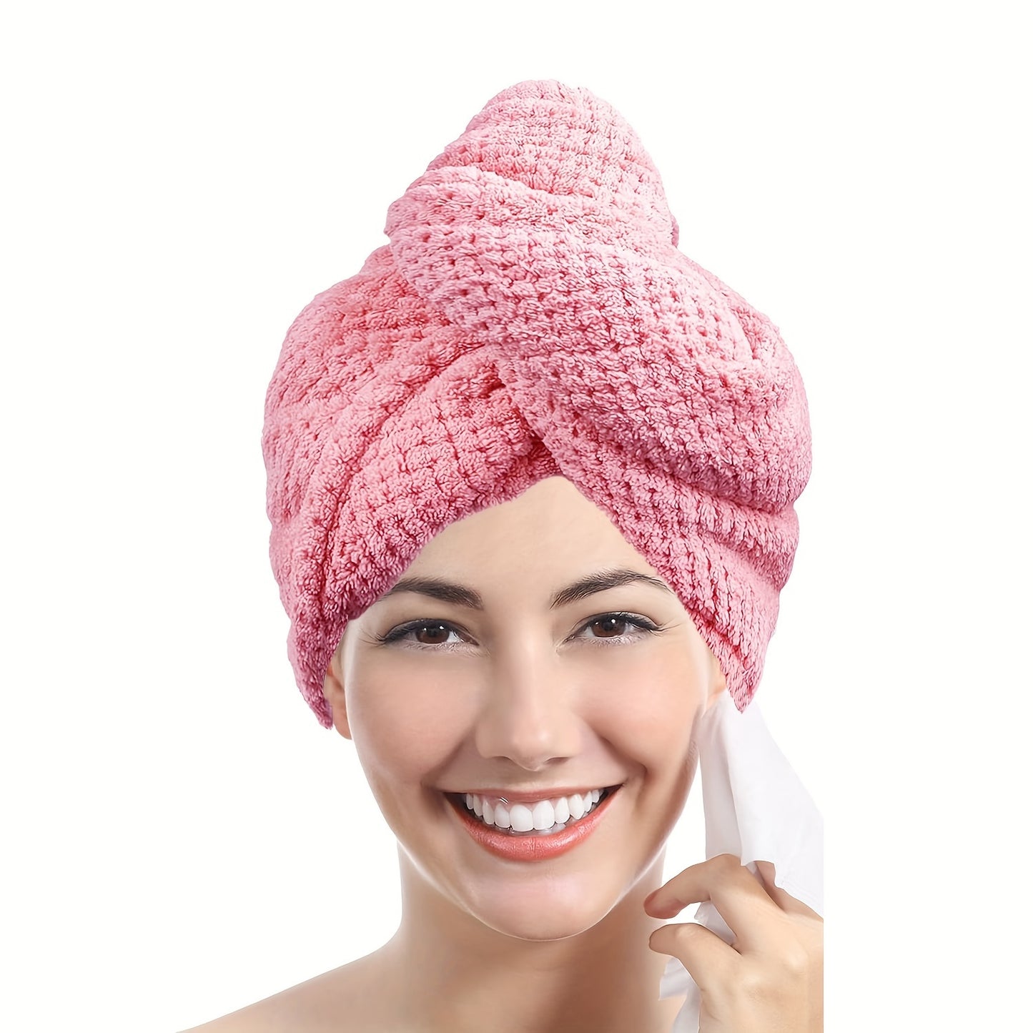 Microfiber Hair Towel Wrap 1 PCS - Soft and Fluffy Waffle Weave, Fast Drying Hair Cap with Button, Knit Fabric, Suitable for Bathroom - Contemporary Polyester Space-Themed Towel for Women, Highly Absorbent