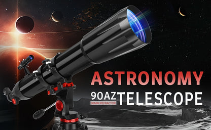 Telescópio refrator profissional com ampliação de 450x, abertura de 90 mm, revestimento completo de 900 mm, alta transmitância, montagem AZ e suporte para telemóvel para observação da lua, pássaros e estrelas - Presente ideal para o Natal e aniversários.