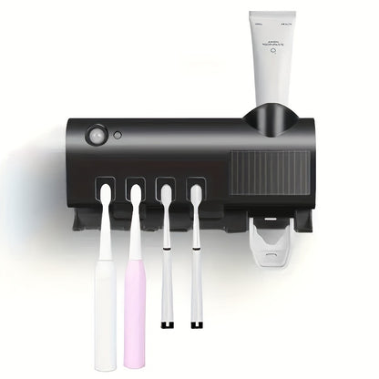 Wireless UV Toothbrush Holder with Automatic Toothpaste Dispenser – Wall-Mounted, USB Rechargeable, No-Drill Installation, Personal Care Kit
