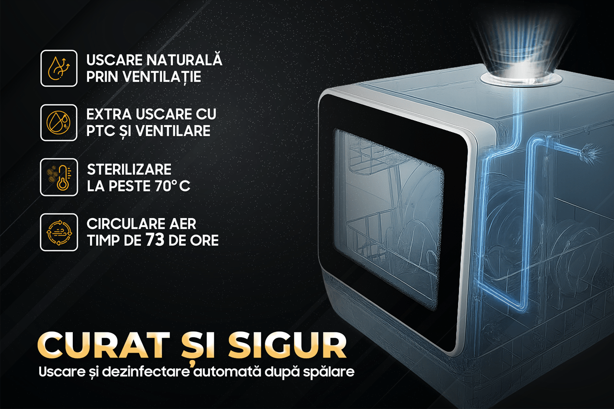 Máquina de lavar loiça compacta Ihunt Bro Xpert, Turbo Clean, 950W, com bomba de drenagem, controlo digital, classe B, 6 programas, aquecimento/secagem, torneira de abastecimento de água/manual, depósito de água de 5L, 45cm, branco