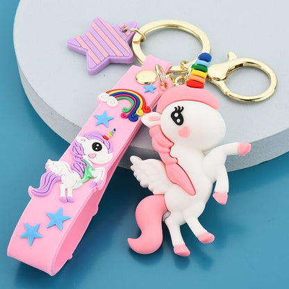 Creative Cute Multicolor Rainbow Pony Cartoon Unicorn Car Bag Keychain Keychain Men And Women Pendant Small Gifts