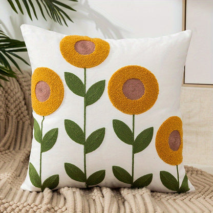 1pc Boho Floral Embroidered Pillow Case - Soft and Stylish Living Room Decor for Couch, Bed, and Sofa - 17.7 x 17.7 Inches