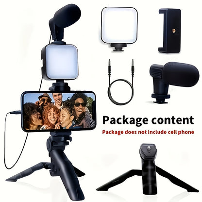 Professional Selfie Stick Light Kit with Tripod-like Stabilizer, 5-in-1 Phone Camera Stand & LED Ring Light, Portable /Smartphone Compatible for Live Streaming, Vlogging, YouTube, Interviews - Compatible with iPhone/ (No Batt