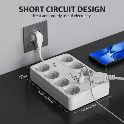 1pc Surge Protector Power Strip - 8 AC Outlets, 4 USB-A & 2 USB-C Ports, Overload Protection, Compact Design for Home, Office, Travel, Dorm Room Use, Office Power Supply, Modern Outlet Design, Surge Protection Device