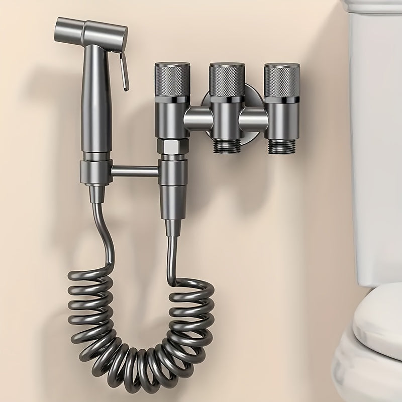 3-in-1 Stainless Steel Water Distributor with Spray Gun - Wall-Mounted, Chrome Finish, Valve Core, No Electricity Needed for Bathroom & Kitchen, Durable Metal Design, Water Flow Control, Modern Aesthetic, Smooth Finish