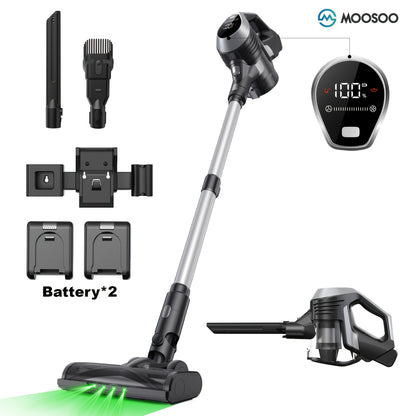 MOOSOO YC1 Pro Cordless Vacuum with LED Display, 2 Batteries, 6In 1 Lightweight Stick Design, High Suction for Carpet, Hard Floor & Pet Hair, Ergonomic Handle, Durable Construction, Cordless Vacuum Cleaner, Home Cleaning Aid,