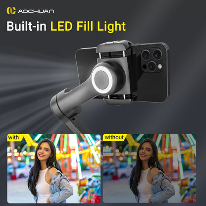AOCHUAN Xpro Gimbal Stabilizer Dimensional Stability Anti-shake Can Be Handheld Desktop Tripod Reverse Charging Photography Mode with Fill Light LED Display Remote Control Face Follow Body Follow Gesture Control Self-timer VL