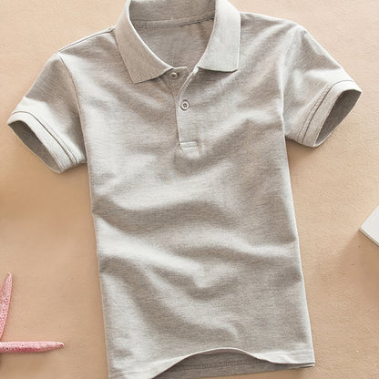 Camisa casual de criança com lapela, t-shirt de manga curta para menino, roupa infantil confortável e respirável.
