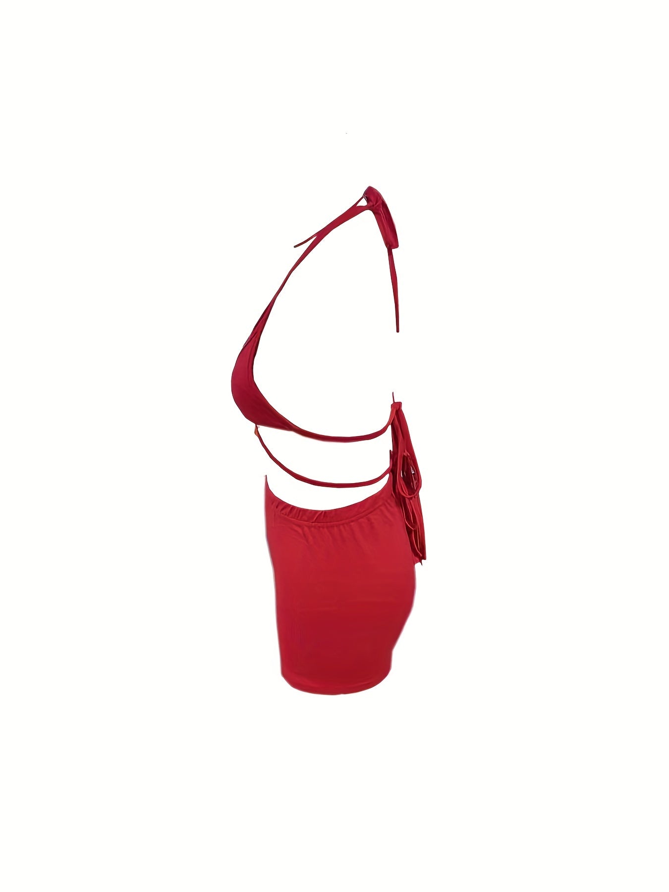 Sexy Solid Two-piece Set, Halter Neck Crop Top & Elastic Waist Shorts Outfits, Women's Clothing