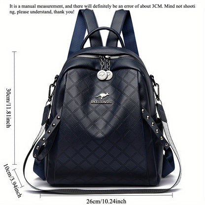 Women'S Quilted Backpack - Stylish Synthetic Travel & Casual Bag with Multiple Compartments, Adjustable Padded Straps, and Zipper Closure, Black/Red/Blue, Backpack for Travel, Secure Daypack, Quilted Texture, Synthetic Bag