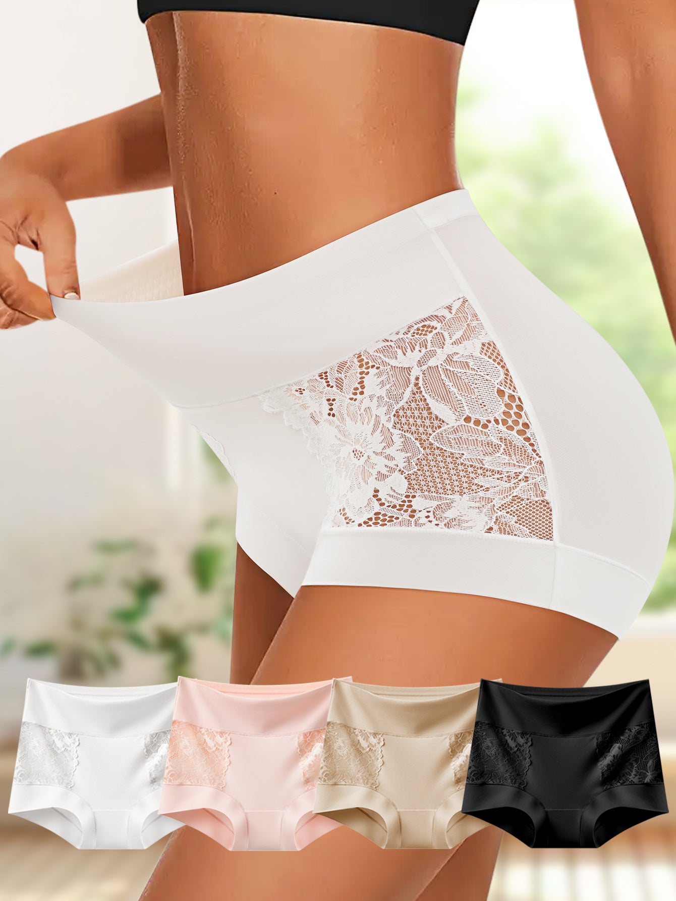 4pcs set of elegant and romantic floral lace-trimmed Women's briefs. Fashionable, comfortable, and breathable. Can be worn as outerwear, suitable for holidays, and wearable all year round. Affordable pants.
