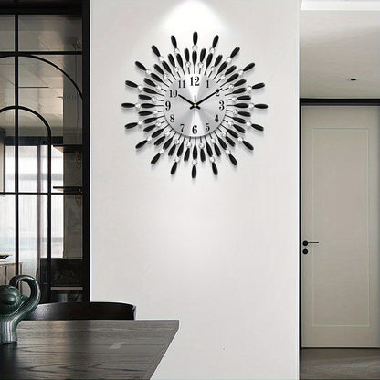 1pc 14.56 Inch Black Small Wall Clock For Living Room Decor, Modern Metal Wall Clocks For Kitchen Bedroom Office Decor, Non-Ticking Quiet Wall Clock Easy To Read