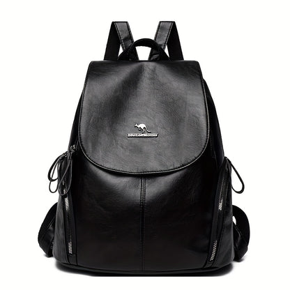 Women'S Genuine Leather Backpack - Elegant Minimalist Purse with Adjustable Shoulder Straps & Zipper Closure, Spacious Interior Compartment - for Work, Travel, School, Everyday Use - Available in Black, Red, Blue, Purple - Du
