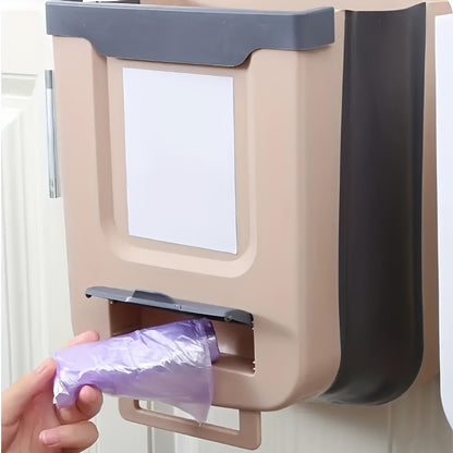 1pc Large Foldable Hanging Trash Can for Kitchen Cabinet Doors - Space-Saving, Wall-Mounted Waste Basket in White & Gray with Creative Sorting Feature, No Electricity Required, Cabinet Door Trash Can|Modern Kitchen Accessory|