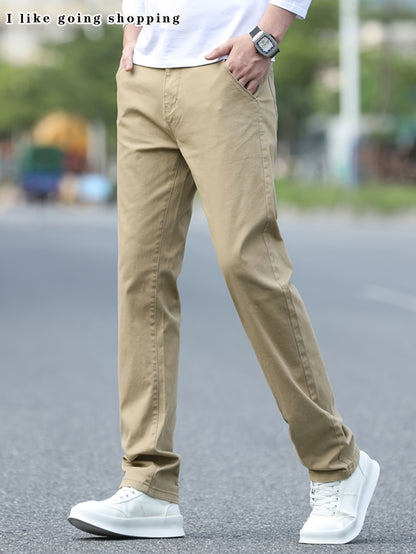2pcs Men'S Stretch Chino Pants - Straight-Leg Business Casual Trousers with Elastic Waistband, All-Season Formal & Everyday Pants for Office, Meetings, And Casual Attire, Office Wear, Modern Trousers, Comfortable Fit, Versati