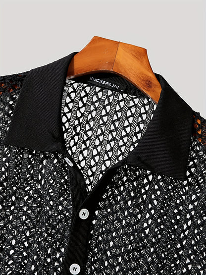 [Popular Choice] Trendy Sheer Mesh Cut-Out Top - Sexy Collared Short Sleeve Shirt in Bright Colors, Polyester, Summer Wear, Short Sleeve, Fas Shirt.hionNova, Sexy Style, Loosen Version, Summer