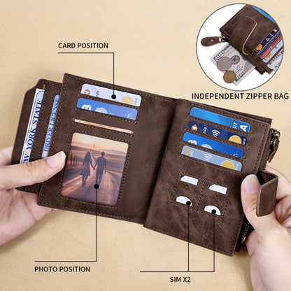 BANYANU Vintage Genuine Leather Wallet for Men - RFID Blocking, 17 Card Slots, Zippered Coin Pocket & Independent Card Holder, Brown, Perfect Father'S Day Gift, Secure Card Storage | Vintage Wallet | Durable Zipper Closure, B