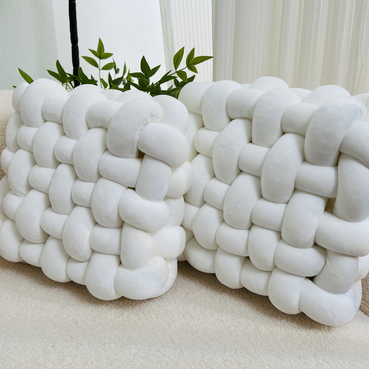 2pcs Knot Throw Pillow Soft Throw Pillow Home Decoration Cushion Square Office Knotted Plush Throw Pillow Cushion For Living Room Bedroom Sofa Couch Living Room Home Decor