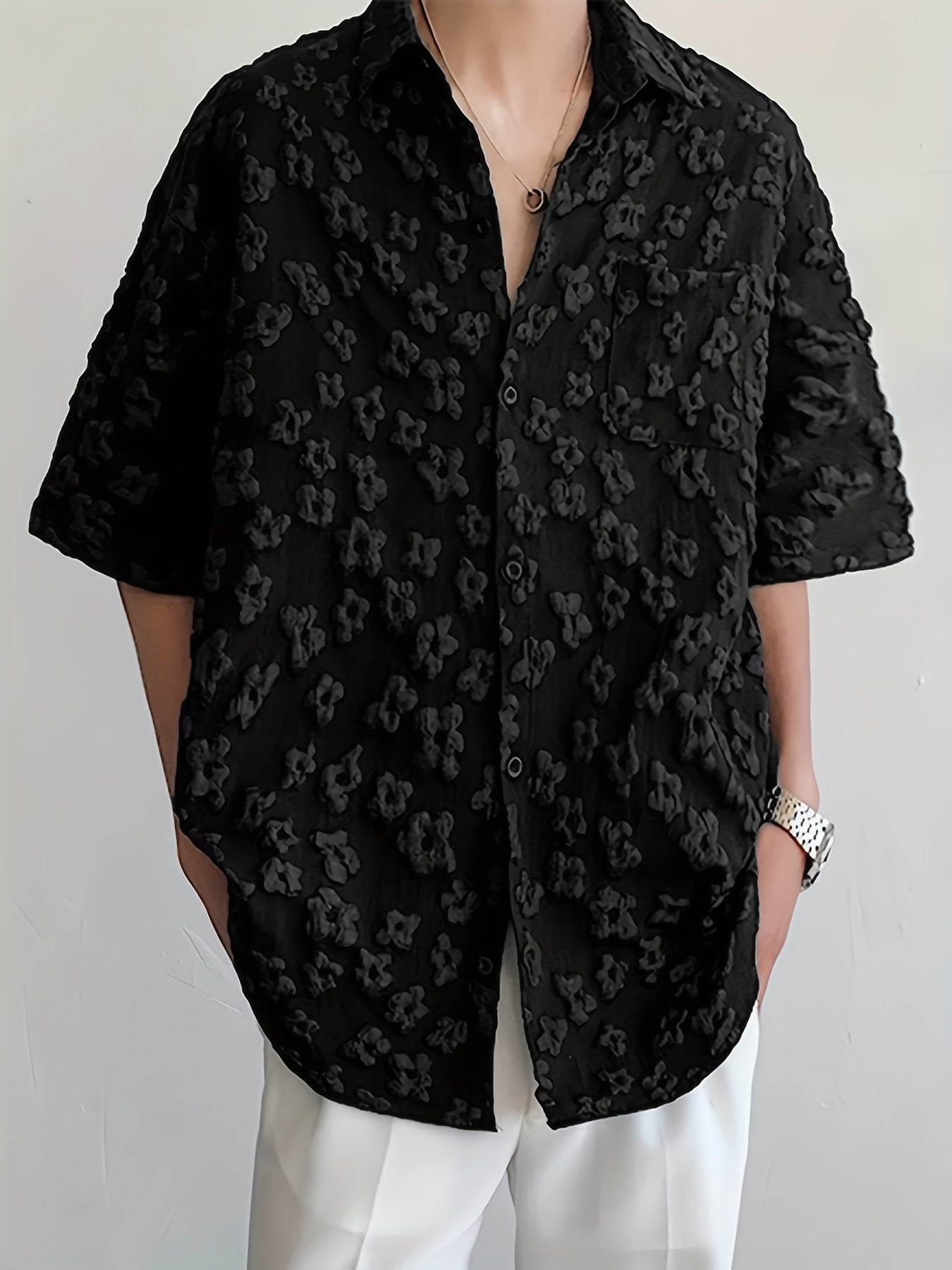 INCERUN Men's Bohemian Floral Print Casual Shirt - Loose Fit, Button-Down, Polyester Blend, Machine Washable