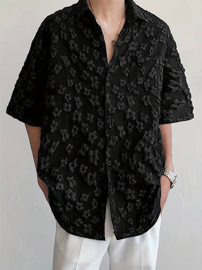 INCERUN Men's Bohemian Floral Print Casual Shirt - Loose Fit, Button-Down, Polyester Blend, Machine Washable