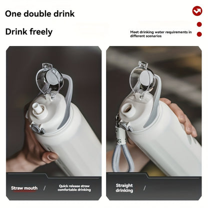 NIRMEI 316 Stainless Steel Insulated Sports Water Bottle with Straw - Leak-Proof, Dual-Use for Hot & Cold Beverages, Car Cup Holder Design, Matte Finish, Portable & Durable for Outdoor Activities, Festive Gift for Valentine'S