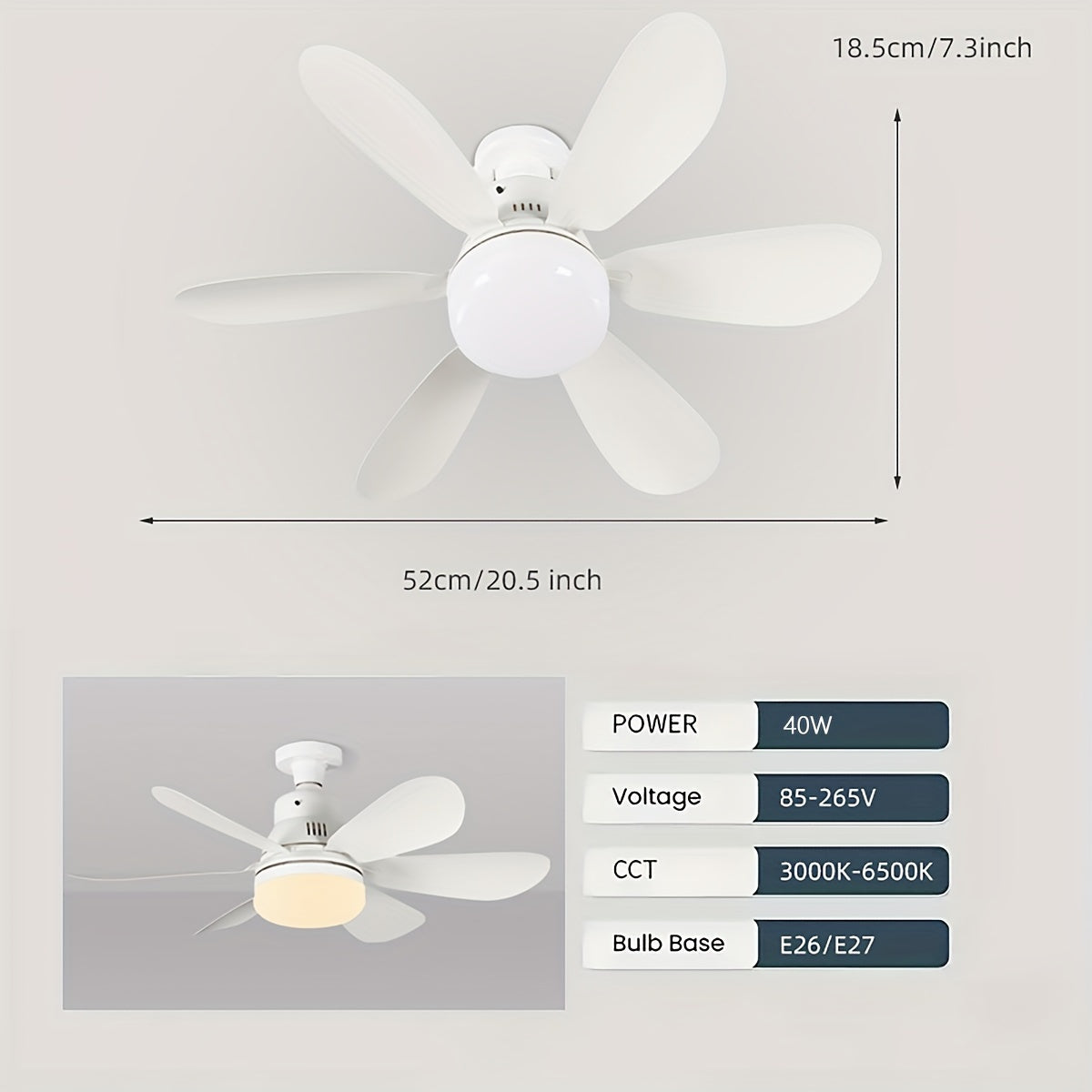 1pc Ceiling Fan With A Remote Control Multifunctional E26/E27 Socket, Adjustable Light And Fan, Simple Style, Easy To Install, Perfect For Bathrooms, Bedrooms, Study Rooms, Living Rooms, Dining Rooms With LED Lights.