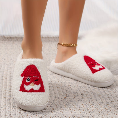 Christmas Tree Pattern Fuzzy Slippers, Winter Warm Closed Toe Flat Floor Shoes, Cozy Soft Sole Plush Home Slippers