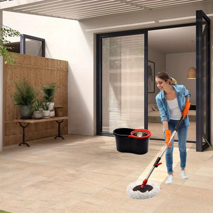 Spin mop and bucket, 360° spin mop, dust removal tool integrated soak and rinse function, with 2 microfiber mop heads, hands-free wash mop, retractable stainless steel handle, for floor cleaning, cleaning supplies