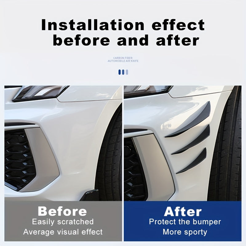 6pcs Racing carbon fiber pattern spoiler kit, car bumper collision protection paint rubber decoration