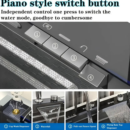 A Single-bowl Design Named 'Whale Rainfall Kitchen Sink' For Halloween And Christmas, Crafted From 304 Nanometre Stainless Steel. Features A Digital Display And Embossed Texture, Complete With Tap. Drainage Outlet Positioned