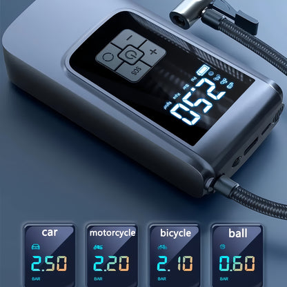 Portable Tire Inflator Air Compressor with Pressure Gauge - 150PSI Electric Pump with LED Flash Screen, 2000mAh Rechargeable Lithium Battery, USB Charging, for Cars, Motorcycles, Bicycles, Balls