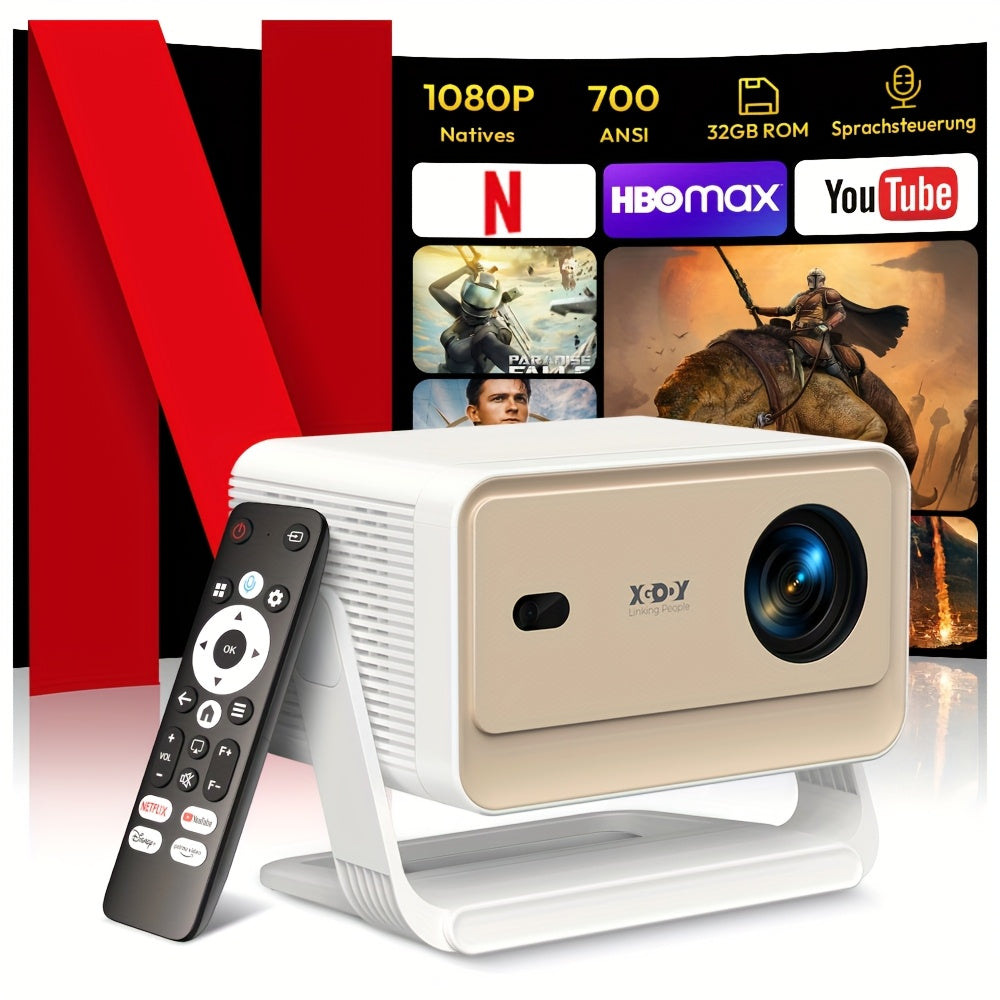 XGODY Gimbal N6Pro Smart Beamer, 700ANSI Brightness Native 1920*1080 And Support 4K Full HD 1GB RAM+32GB ROM Storage Rotation Portable Projector, with WhaleOS System And WiFi 6, Portable Projector, Projector for Phone, Projec