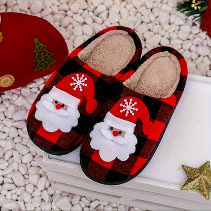 Christmas Tree Pattern Fuzzy Slippers, Winter Warm Closed Toe Flat Floor Shoes, Cozy Soft Sole Plush Home Slippers