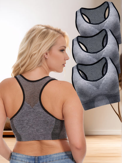3pcs Breathable Lingerie, Large Size, No Steel Ring, No Trace, Hollow Grid, Thin Sports Yoga Bra, Zero Restriction, Large Size, No Steel Ring, No Trace, Adjustable Bra, One Piece, Thin Sports Yoga Lingerie, Bra, Large Size