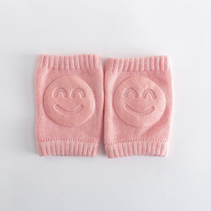 A Pair Four Seasons Fur Ring Baby Leg Protector, Elbow Toddler Crawling Baby Smiley Face Knee Brace Non-slip Socks, Adjustable Elastic Neutral, For Crawling 0-36 Months Of The Baby Girls Boys