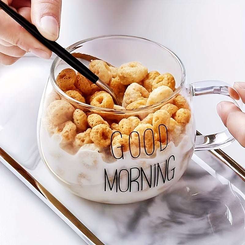 1pc, Good Morning Breakfast Milk Oatmeal Cup, High Borosilicate Glass Mug, Large Capacity Glass Cup, 400ml/13.6oz