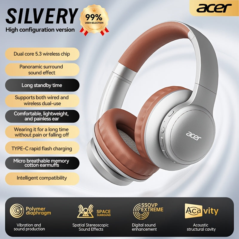 Upgraded Wireless Over-Ear Headphones with Bass-Enhanced Sound, Lightweight Foldable Design Featuring Built-In Microphone. Includes 3.5mm Audio Cable