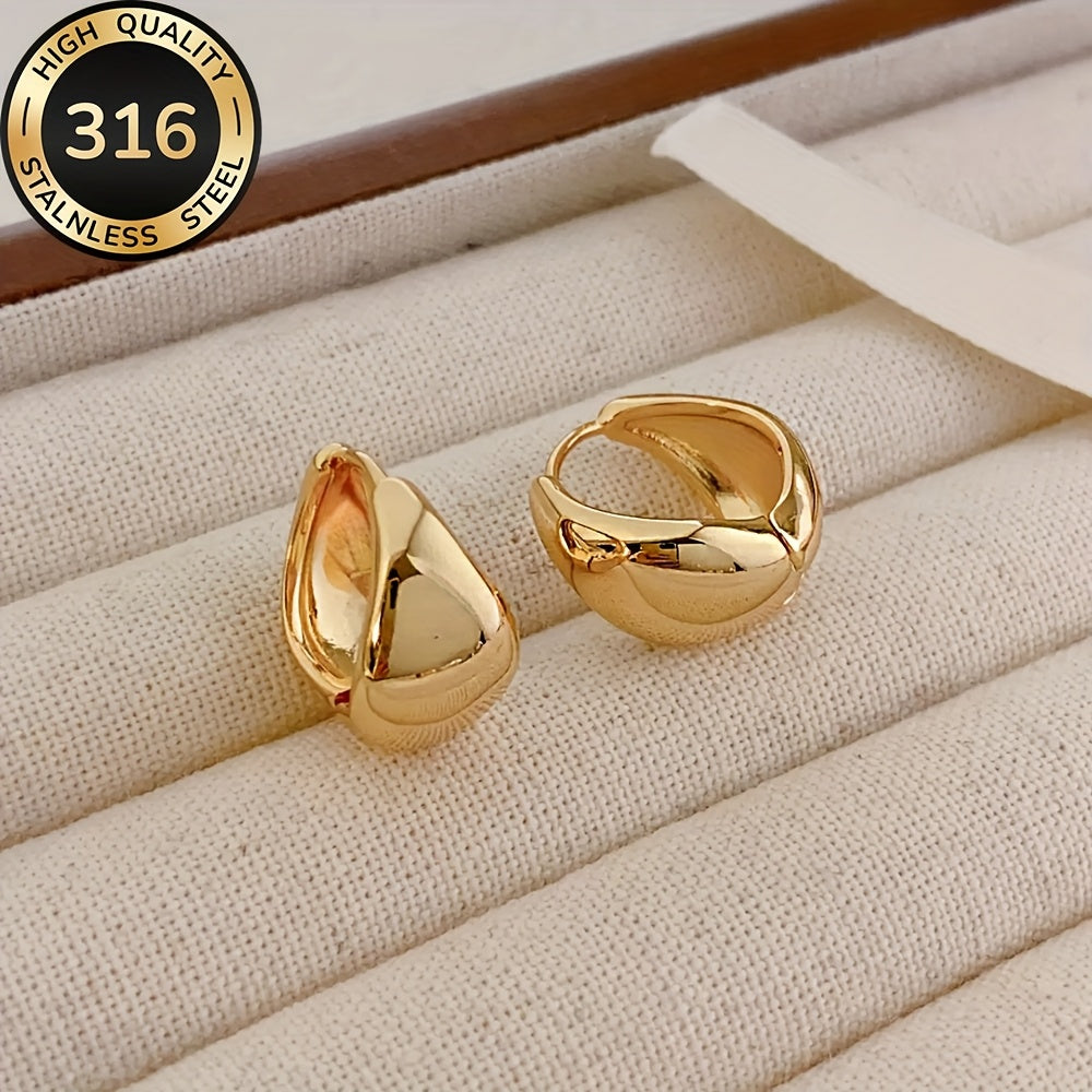 Hypoallergenic stainless steel French Golden hoop earrings, anti-fade, comfortable and versatile, simple and elegant, high-quality fashionable Women's earrings for daily wear or parties, jewelry accessories, are exquisite gif