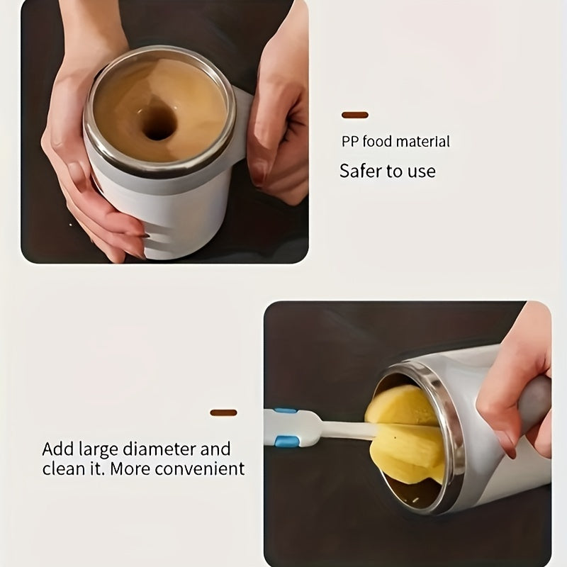 Spill-Proof, Stainless Steel Self-Stirring Coffee Mug - Battery-Powered, Reusable Magnetic Mixing Cup for Home, Office & Travel (AAA Batteries Not Included)