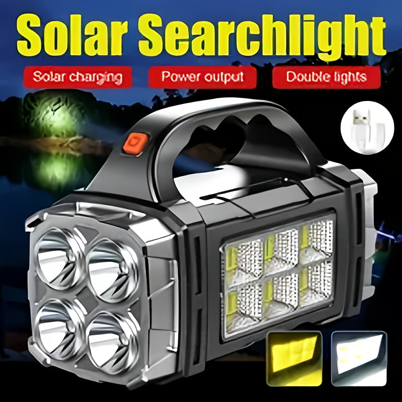 1 Portable Solar and USB Rechargeable LED Bulb Flashlight, 1500 mAh Nickel Battery, COB Work Light, 4 Modes, Great for Camping